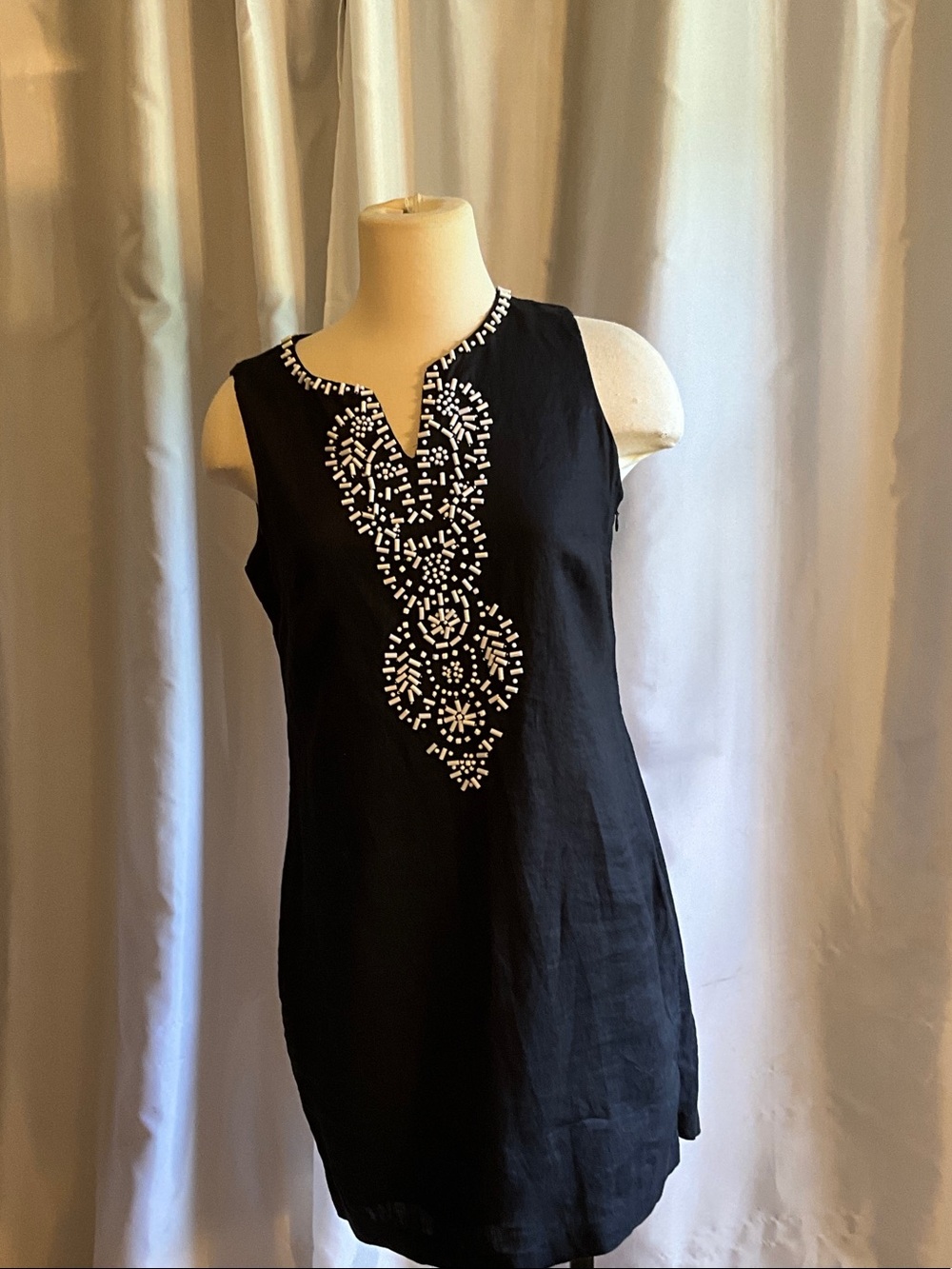 Charter Club Black Midi Dress with White Embellished Front